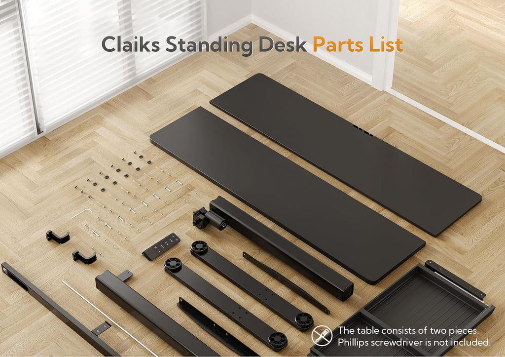 Claiks Standing Desk with Drawers, Electric Standing Desk Adjustable Height, Sit Stand Desk Computer Workstation, 40 Inch, Black