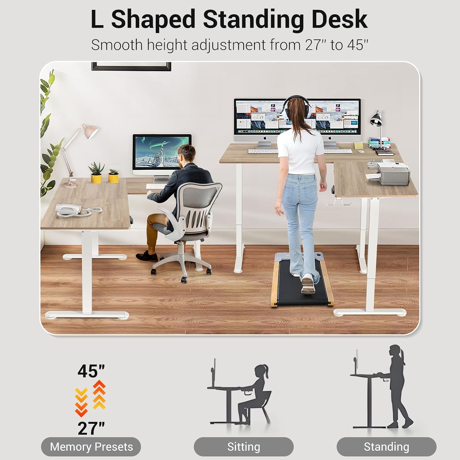 63' L Shaped Standing Desk,Electric Height Adjustable Corner Stand Up Desk, Ergonomic Sit Stand Home Office Computer Desk with Splice Board (Oak)