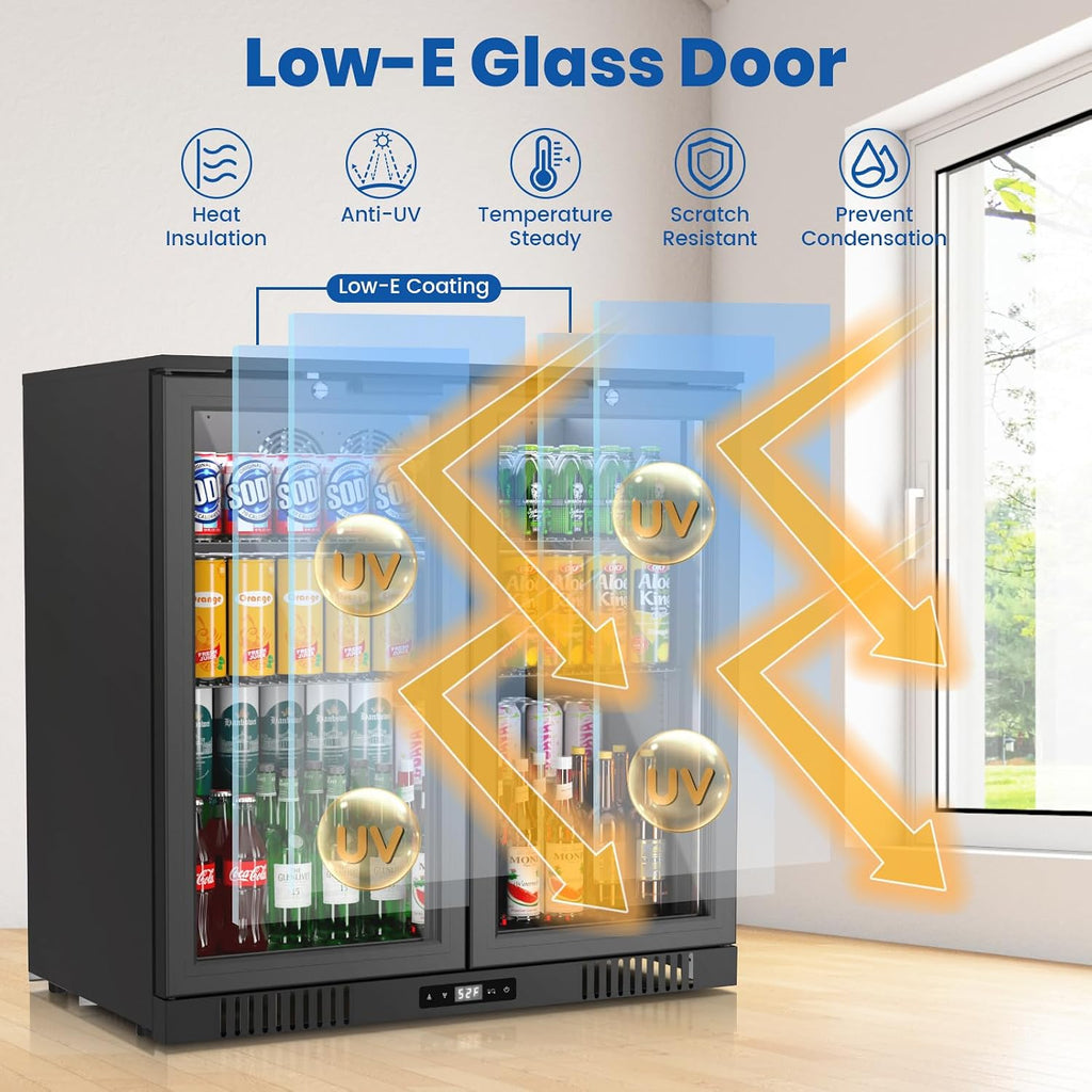 Back Bar Cooler with 2 Glass Doors, Under Counter Beverage Refrigerator, 7.3 Cu.Ft Commercial Display Bar Back Fridge Cooler for Beer & Soda