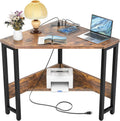 Armocity Corner Small Desk with Outlets Corner Table for Small Space Industrial Computer Desk with USB Ports Triangle Desk with Storage for Home Office, Workstation, Living Room, Bedroom, Rustic
