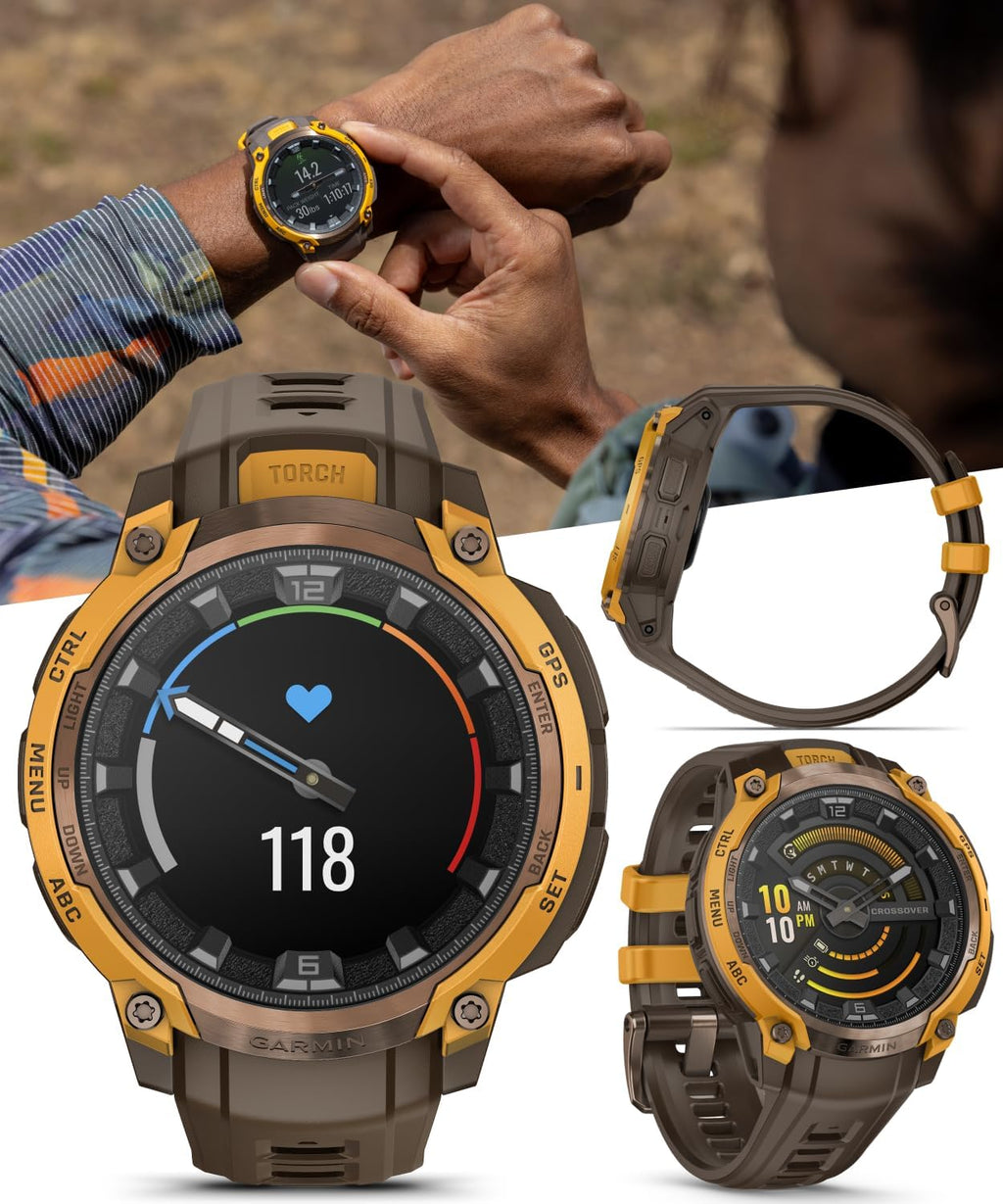Garmin Instinct Crossover 1.2' AMOLED Sapphire Rugged Hybrid GPS Smartwatch, Analog Hands, Health & Wellness Monitoring, Sleep Tracking, Charcoal White Earbuds Bundle