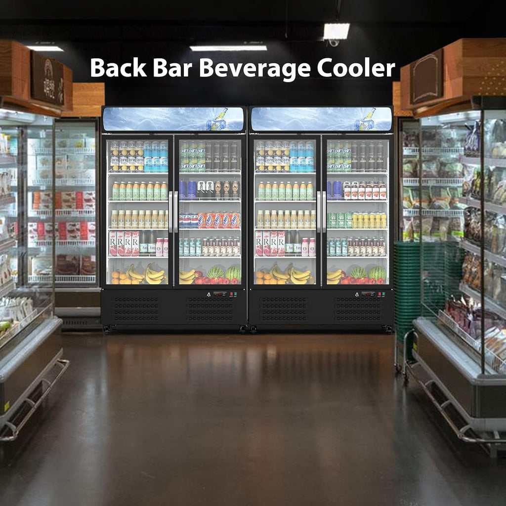IDEALHOUSE Commercial Glass Door,Beverage Cooler - Upright Display Refrigerator, with LED Lighting for Restaurants, Supermarkets & Cafés | Large Capacity, Adjustable Shelves, Energy Efficient, Black