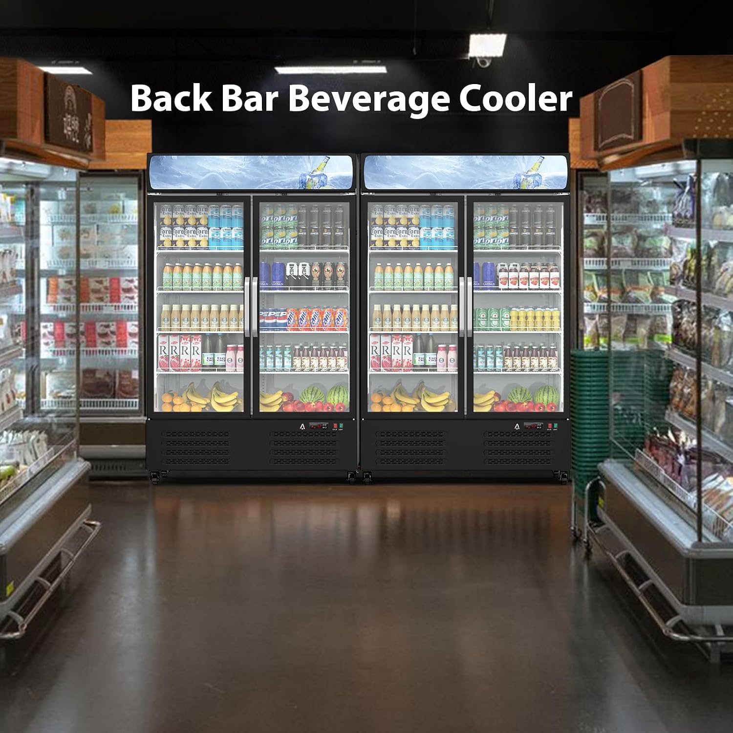 IDEALHOUSE Commercial Glass Door,Beverage Cooler - Upright Display Refrigerator, with LED Lighting for Restaurants, Supermarkets & Cafés | Large Capacity, Adjustable Shelves, Energy Efficient, Black