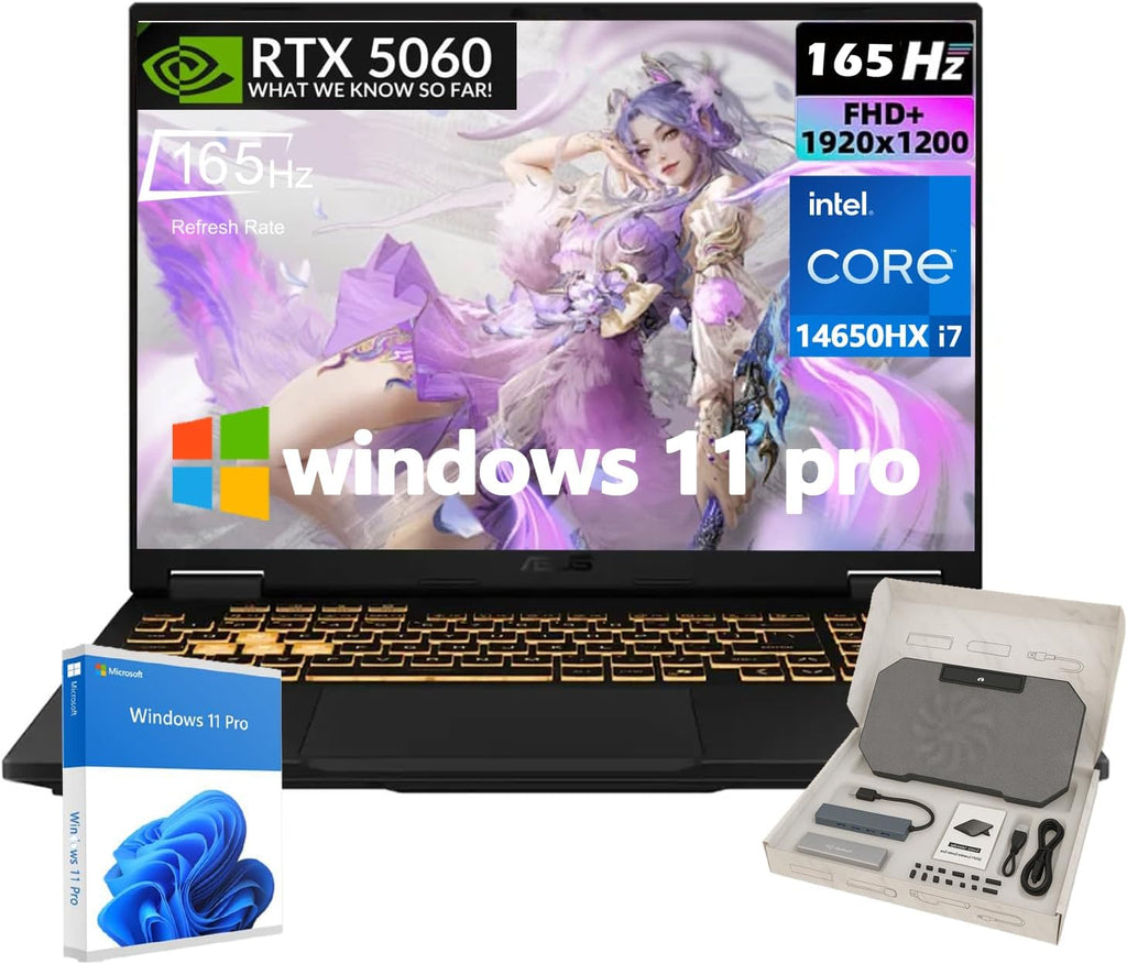 ASUS TUF F16 Gaming Laptop - 16' FHD Display(1900×1200), Intel 16-Core i7-14650HX, NVIDIA GeForce RTX 5060, Win 11 Pro, WiFi 6E, Backlit Keyboard, w/Accessories, 32GB RAM, 1TB SSD