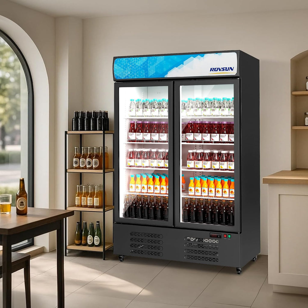 ROVSUN 35 Cu.Ft Commercial Refrigerator Display Refrigerator ETL NSF Certified, Commercial Beverage Cooler Glass Door Merchandiser Drink Fridge w/Adjustable Shelves LED Light for Bar Restaurant