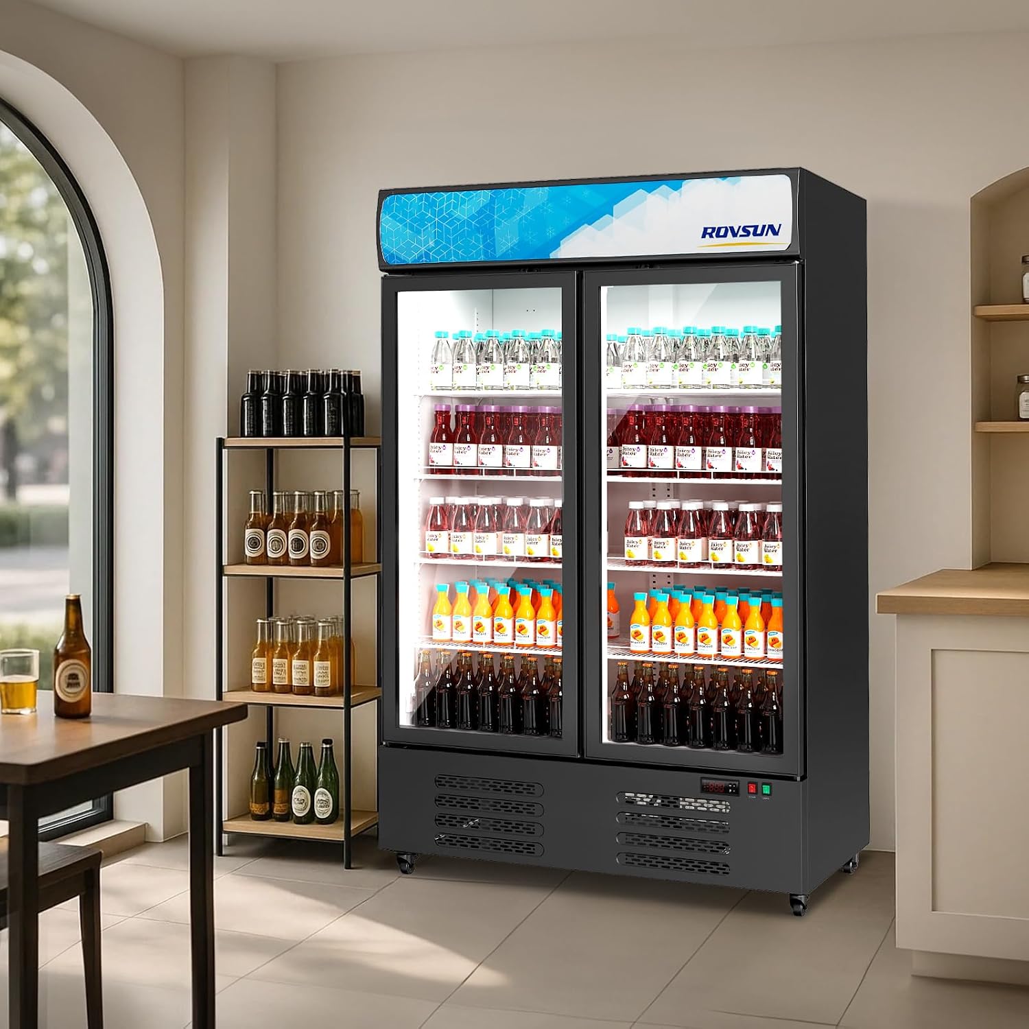 ROVSUN 35 Cu.Ft Commercial Refrigerator Display Refrigerator ETL NSF Certified, Commercial Beverage Cooler Glass Door Merchandiser Drink Fridge w/Adjustable Shelves LED Light for Bar Restaurant