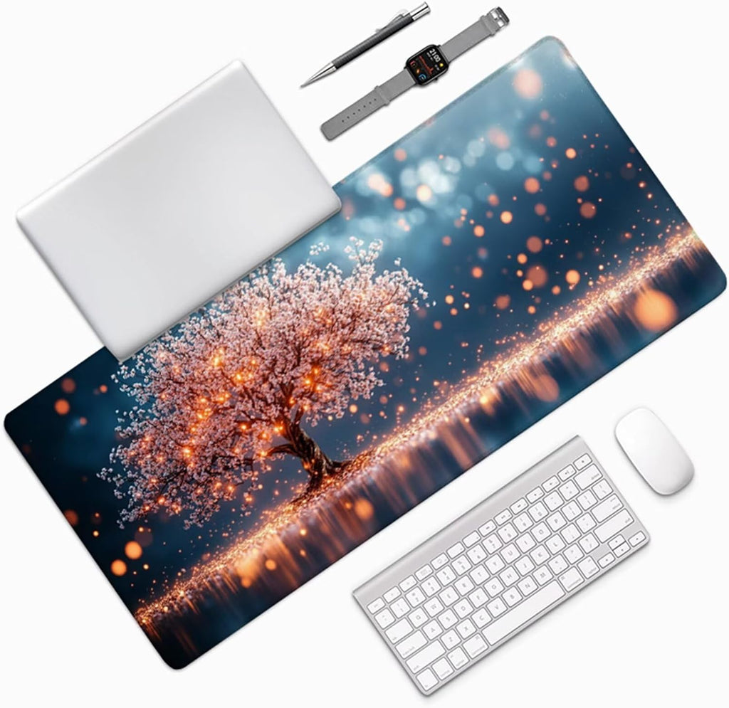 Tree Mouse Pad, Gaming Mouse Pad 64x32in, Desk Mat with Stitched Edges, Large Mousepad Waterproof, Gaming Accessories Keyboard Mat, Office Desk Accessories, for Gamer Computer Office Home, Pink A-7973