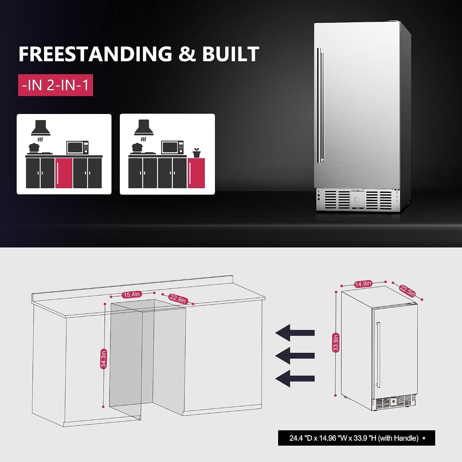 Icyglee 15 Inch Beverage Cooler Under Counter Built-in Beverage Refrigerator,127 Cans Mini Fridge with Glass Removable Shelves for Drink Beer Soda Wine Water