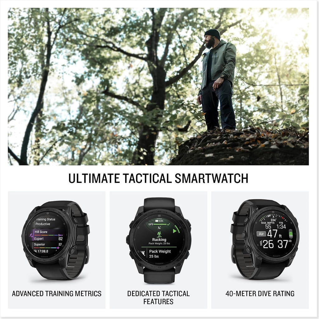 Garmin tactix® 8 51mm, AMOLED Display, Premium Tactical GPS Smartwatch, Includes Applied Ballistics Ultralight™ Solver