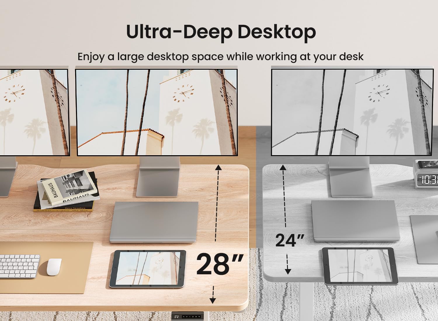 BANTI 55 × 28 Inches Standing Desk, Ergonomic, Electric Height Adjustable, Sit and Stand Up, Computer Office Desk with Splice Board, White Frame/Maple Top