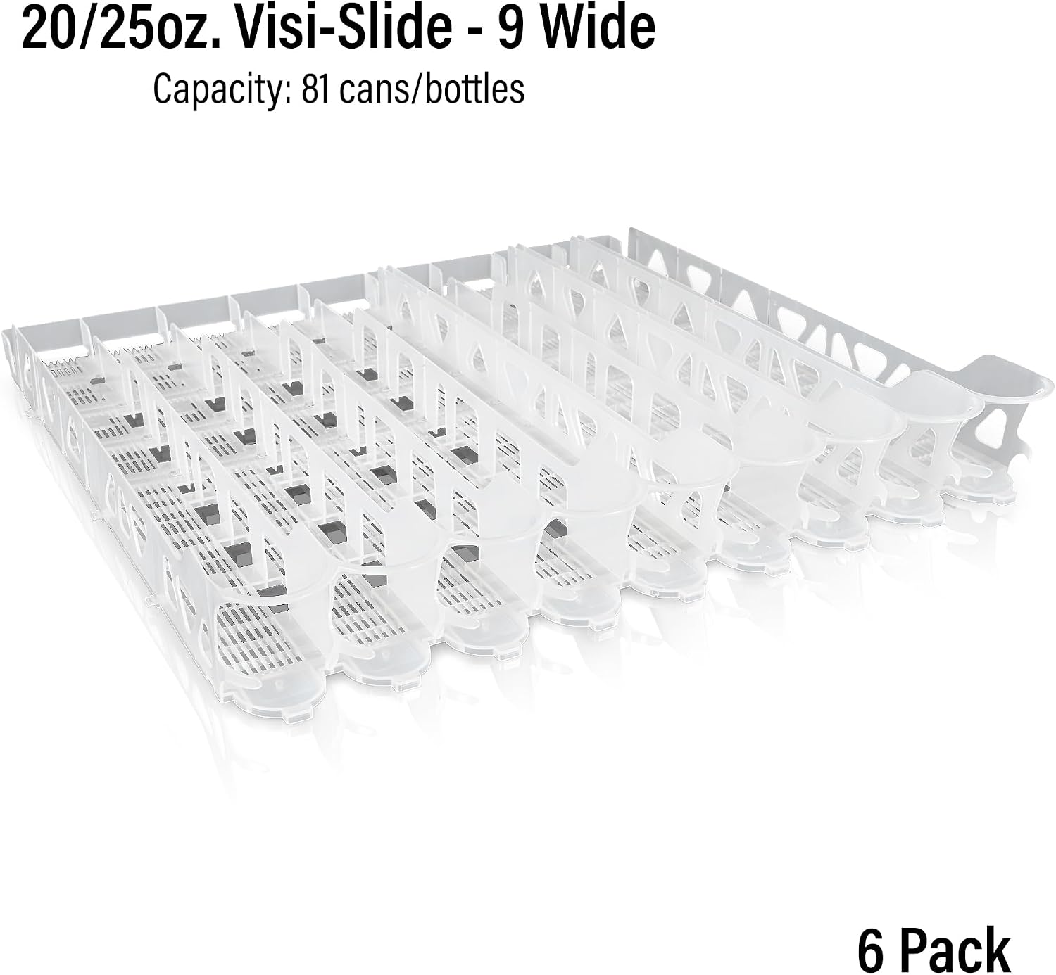 Visi-Slide 20oz Soda Beverage Dispenser - Gravity Fed Glide for Angled Shelves for Coolers, Commercial Refrigerators, Cold Vaults (Pack of 6) Drink Organizer for Cans, Bottles and More