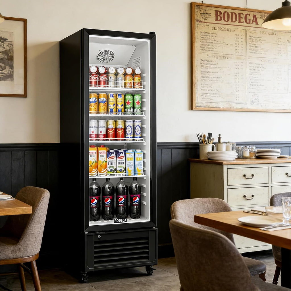 BODEGACOOLER Commercial Beverage Refrigerator, 290L Display Fridge with Soft LED Light, 264 Cans & 120 Bottles Commercial Merchandiser Refrigerator For Kitchen, Home,Office,Garage,Gym,Shop,Man cave