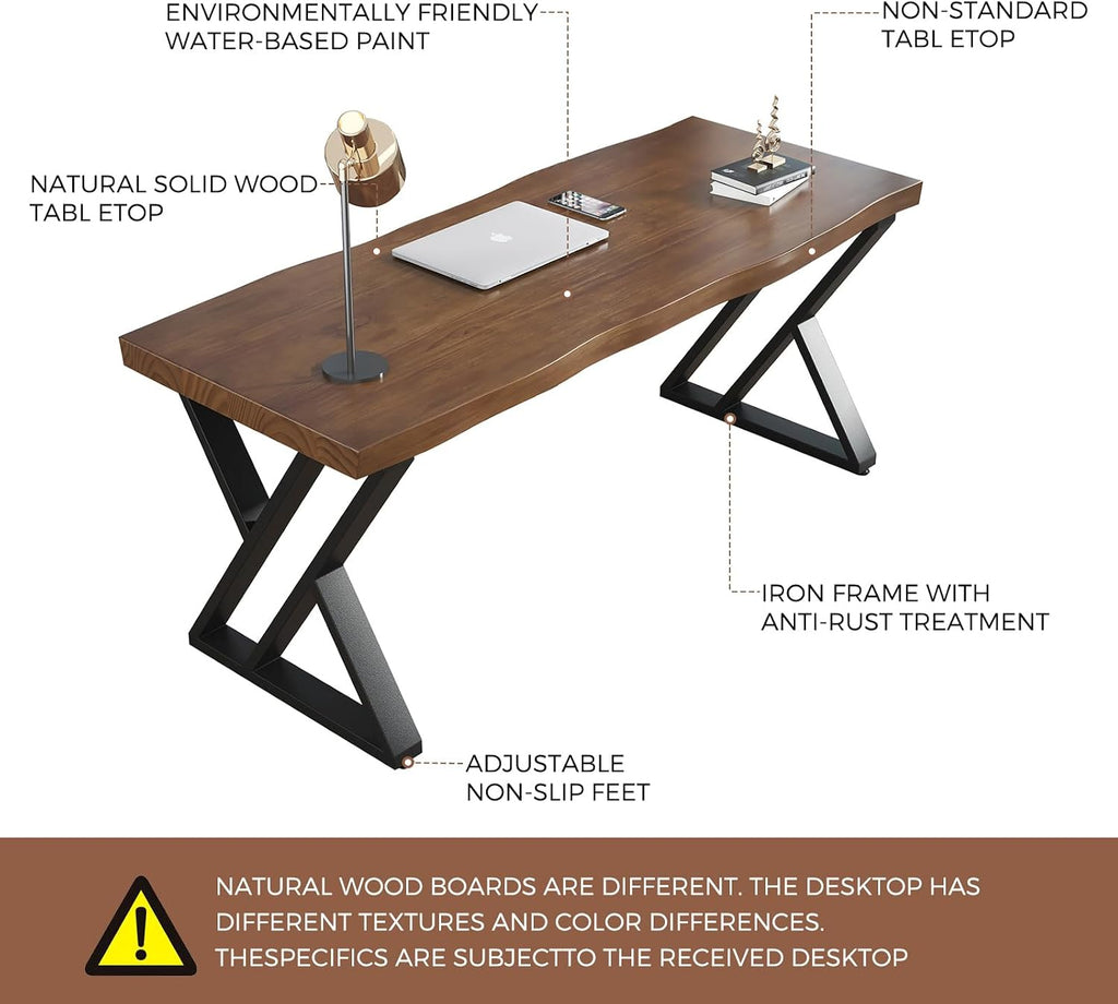 Sihtengxxhongs Rustic Style Solid Wood 55-inch Computer Desk - Large Office Desk for Home Office, Modern and Simple Design, Ideal for Study, Writing, Dining