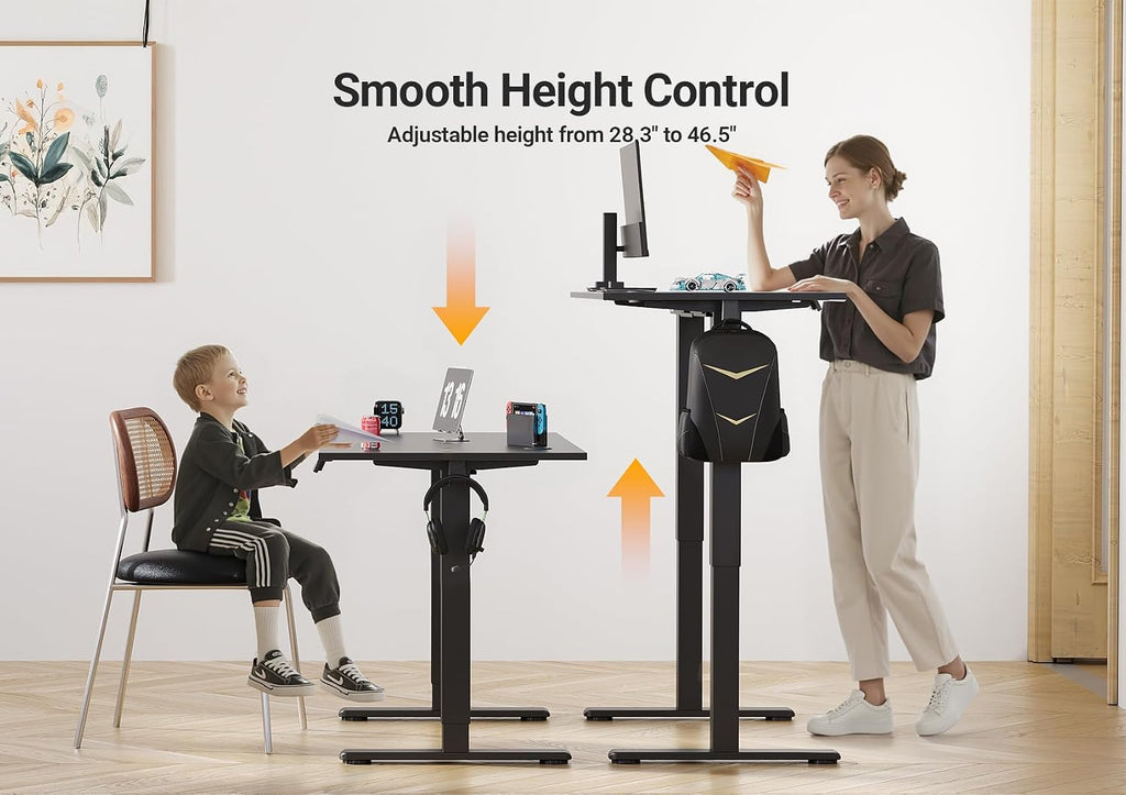 INNOVAR Electric Standing Desk, Adjustable Height Stand up Desks, 48 x 24 Inches Sit Stand up Desk for Home Office Computing, 3-Preset Memory Height Ergonomic Rising Desks, Deep Dark