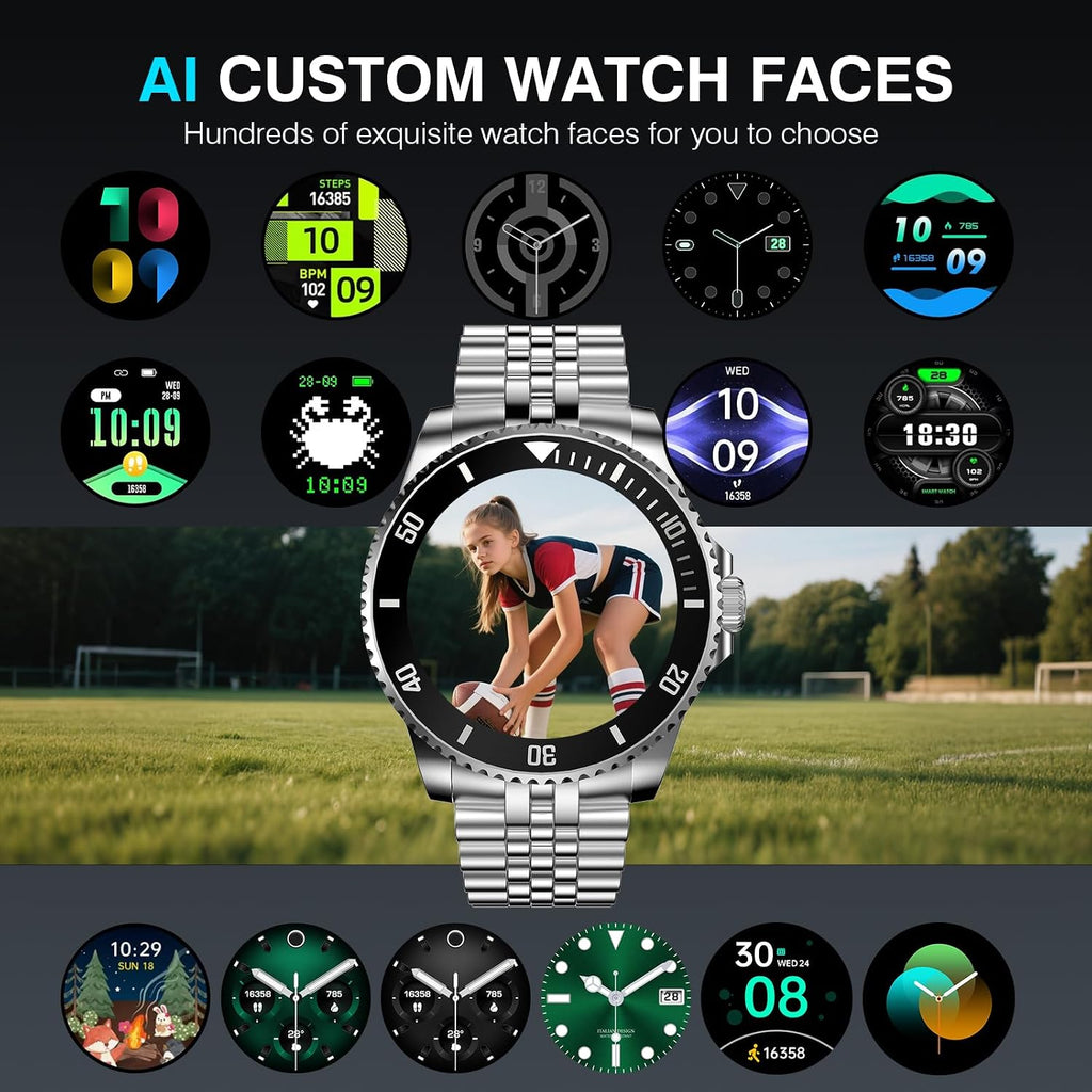 SOUYIE AI Smart Watch, DA GPT Waterproof Smartwatch, 1.19-inch AMOLED Display, 24/7 Heart Rate, Blood Oxygen, Blood Pressure, Sleep Monitor, 107 Sports Modes, Compatible Android and iOS Silver Black