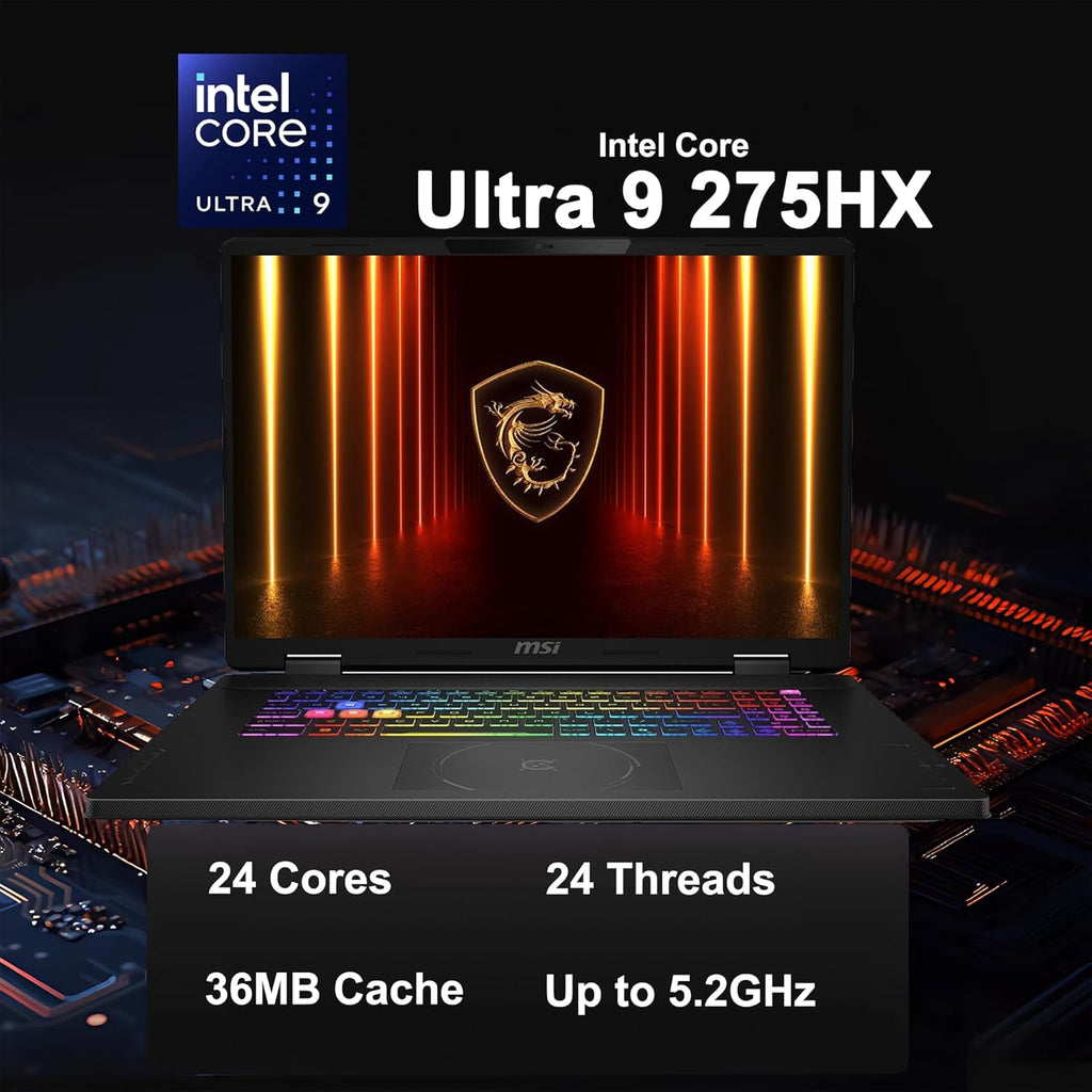 MSI Crosshair 18 HX AI Gaming Laptop 18' QHD+ 240Hz (100% DCI-P3) Intel 24-core Ultra 9 275HX (>i9-14900HX) 32GB DDR5 1TB SSD GeForce RTX 5070 (Up to 798 AI TOPS) RGB Backlit Thunderbolt Win11 ICP Hub