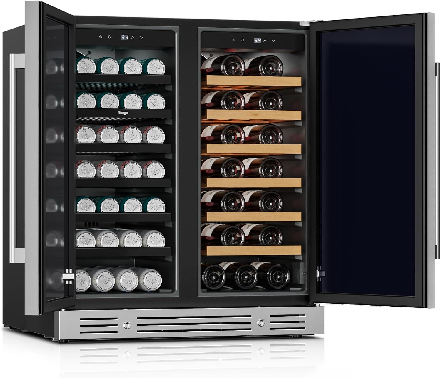 Yeego 30 Inch Wine & Beverage Cooler, Dual Zone 34–65°F, Holds 33 Wine Bottles & 80 Cans, Stainless Steel Door with Lock, Built-In or Under Counter Refrigerator for Indoor & Covered Outdoor Use