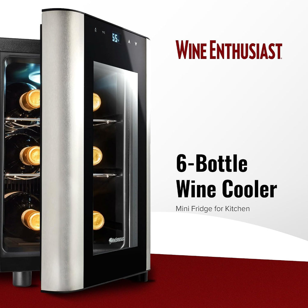 Wine Enthusiast 6-Bottle Countertop Wine Cooler – Compact Mini Fridge for Kitchen or Bedroom with 3 Shelves, Energy-Efficient Cooling, Adjustable Digital Temperature Control