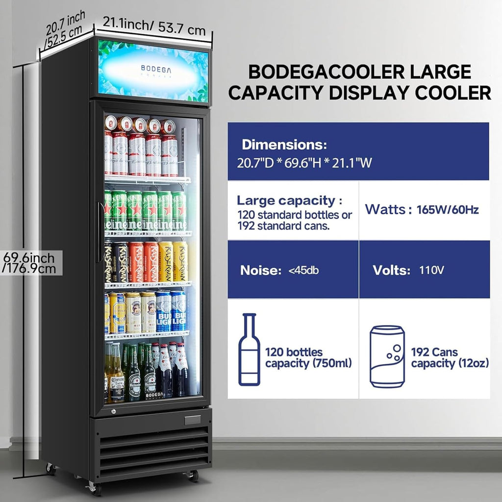BODEGA BODEGACOOLER Commercial Beverage Refrigerator and Cooler, Commercial Merchandiser Refrigerator with Soft LED Light, Adjustable Shelves, Display Cooler with 192 cans & 120 bottles,9.0 Cu.Ft.