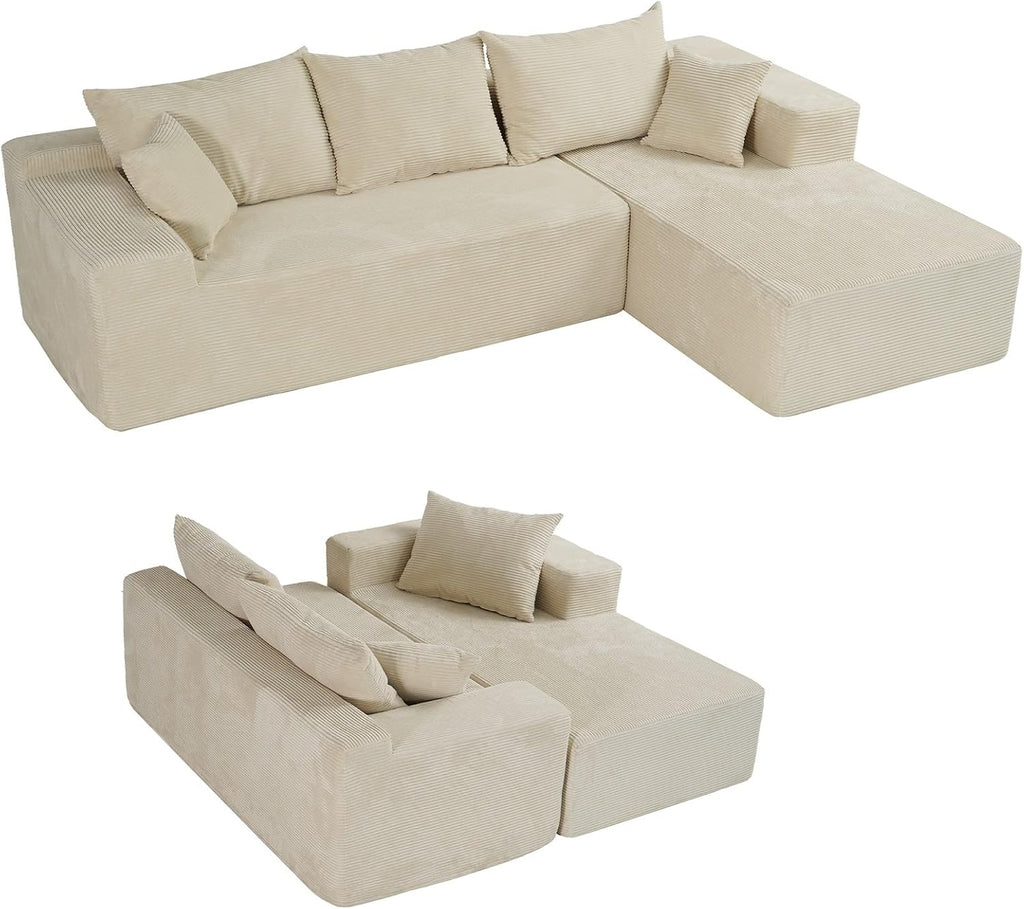 103' Cloud Sectional Couch with L-Shape Chaise,Modern Modular Sofa with Deep Seat, Upholstered Couches for Living Room Bedroom,No Assembly Required, Beige (Right Facing Chaise)