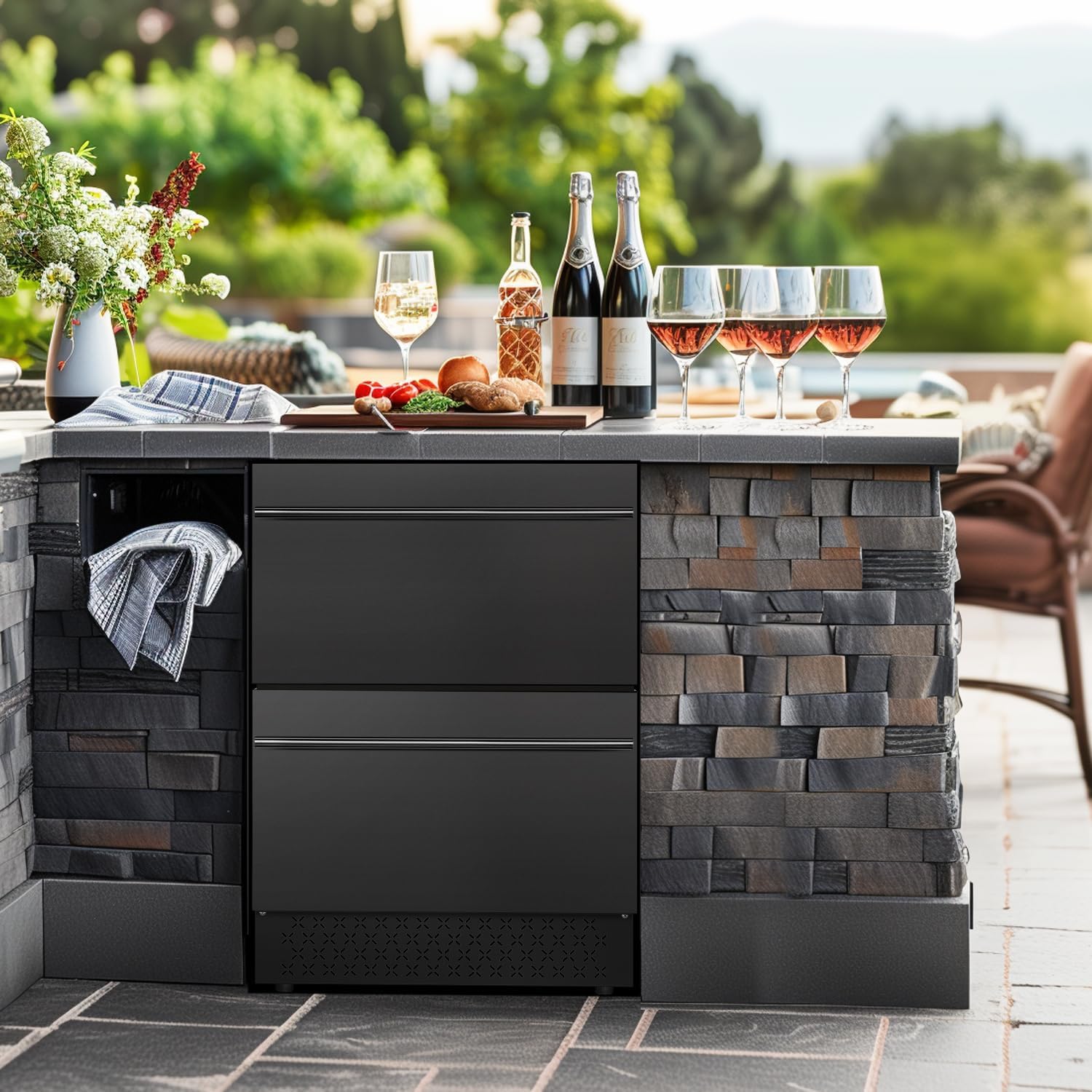 Tylza Under Counter Drawer Fridge 24 Inch, Built-in/Freestanding Beverage Refrigerator for Home and Commercial Use, Stainless Steel Material, Fast Cooling, Low Noise, Black