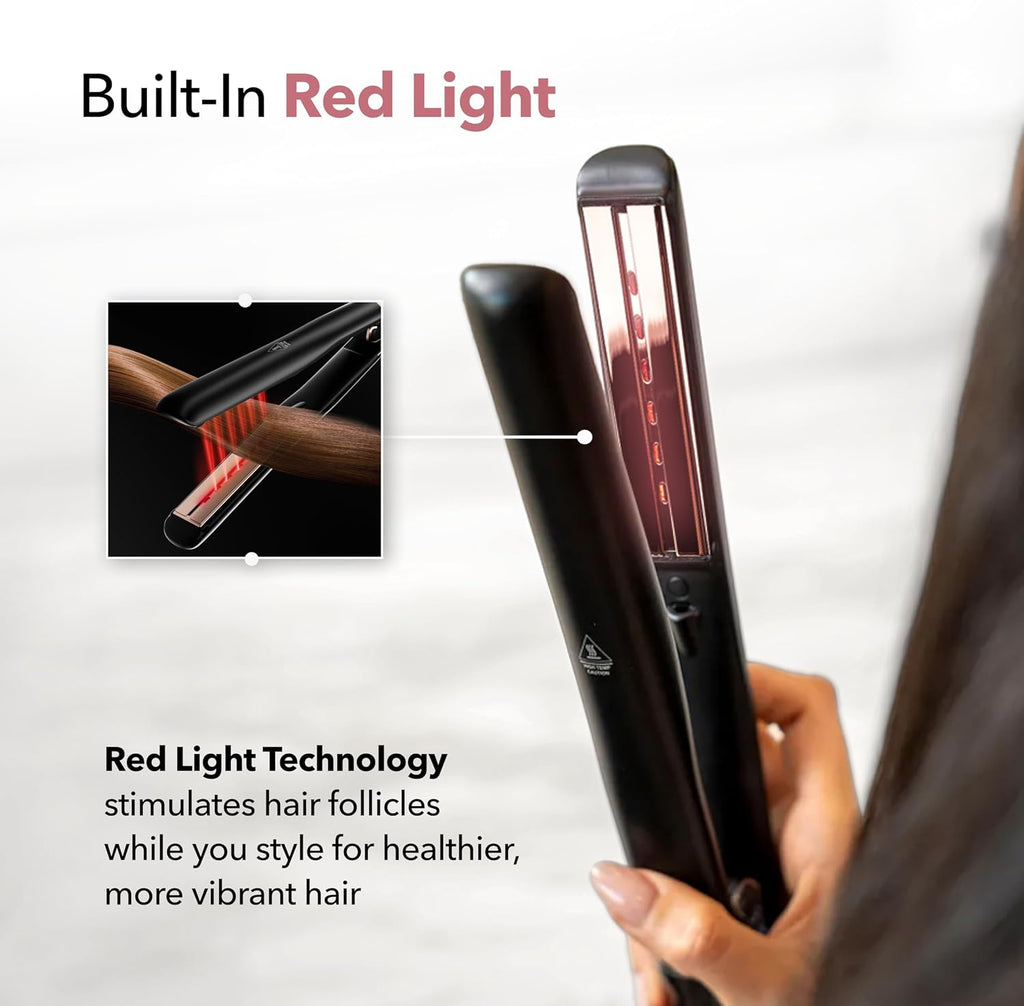 SRILabs StyleQ Flat Iron Hair Straightener — Red Light Therapy, Titanium Plates, Graphene Technology, Negative Ions | 12 Heat Settings | Frizz-Free Results for All Hair Types