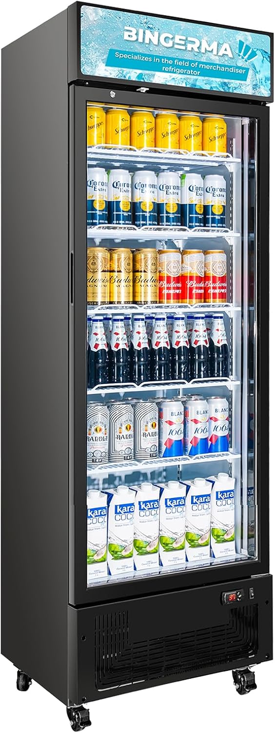 Commercial Display Refrigerator with Glass Door 12 Cu.ft Merchandiser Beverage Cooler Bar Black Drink Fridge for Convenience Stores, Supermarkets,Bars,Offices