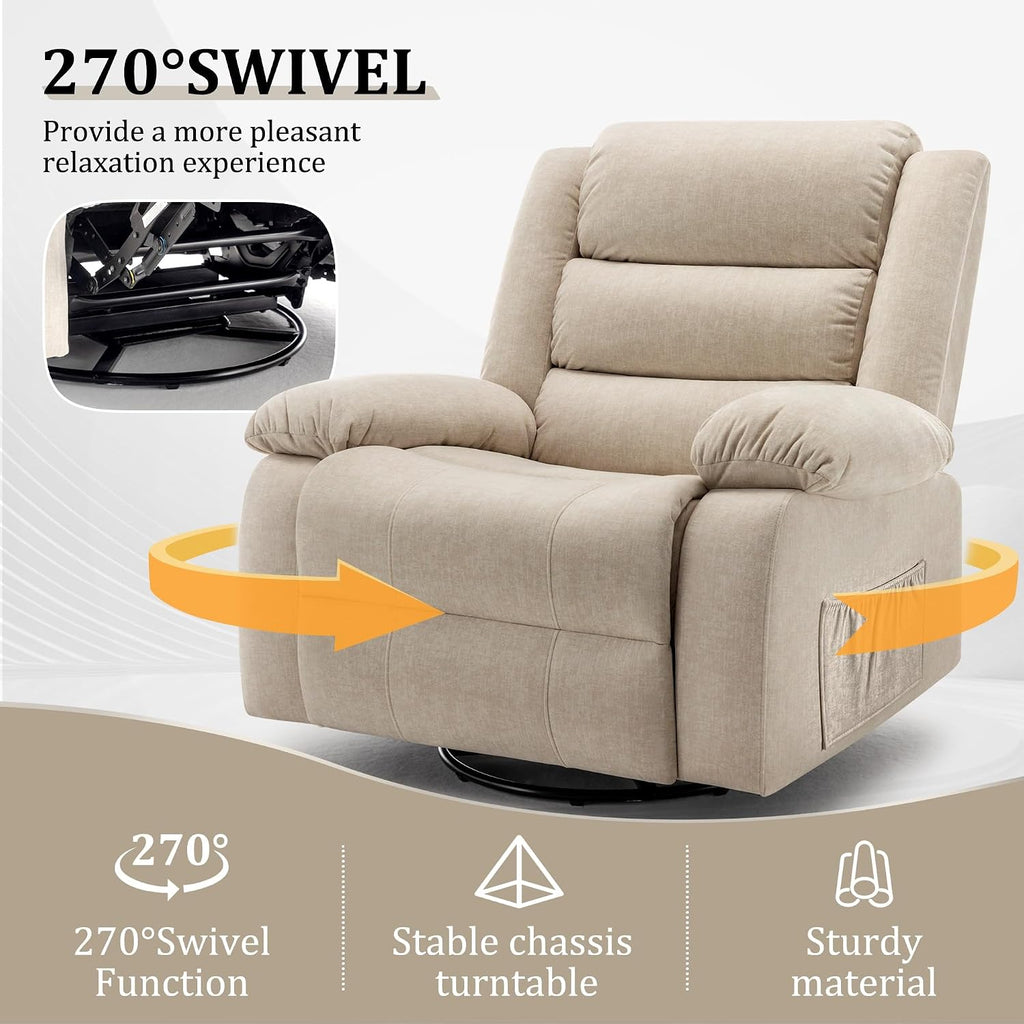 Korser Power Recliner Chair, Electric Rocker Recliner with Massage and Heat, 270° Swivel Glider, Oversized Wide Seat with USB Port, Cashmere Nursery Chair for Living Room, Khaki