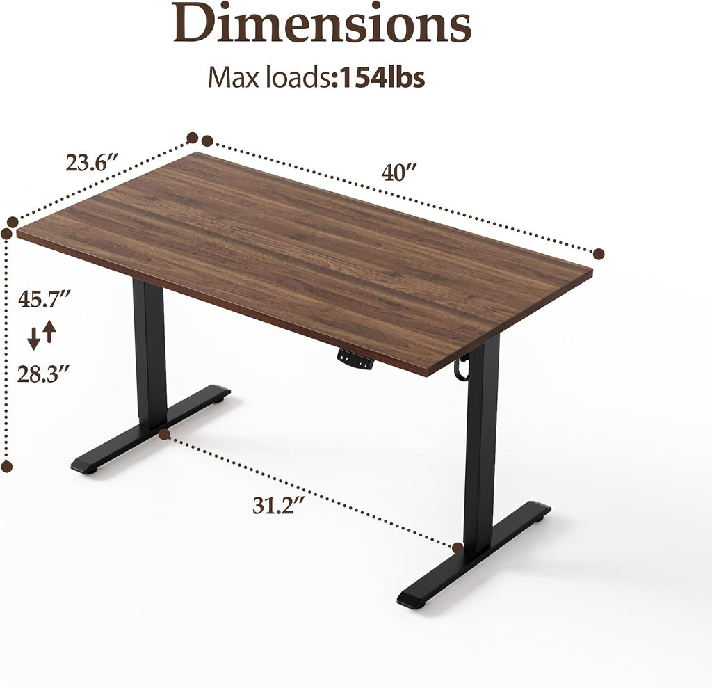 Klicelor 40 Inch Electric Standing Desk, Height Adjustable Office Desk, Sit Stand Up Computer Desk with Memory Preset, Two-Piece Desktop, Dark Walnut
