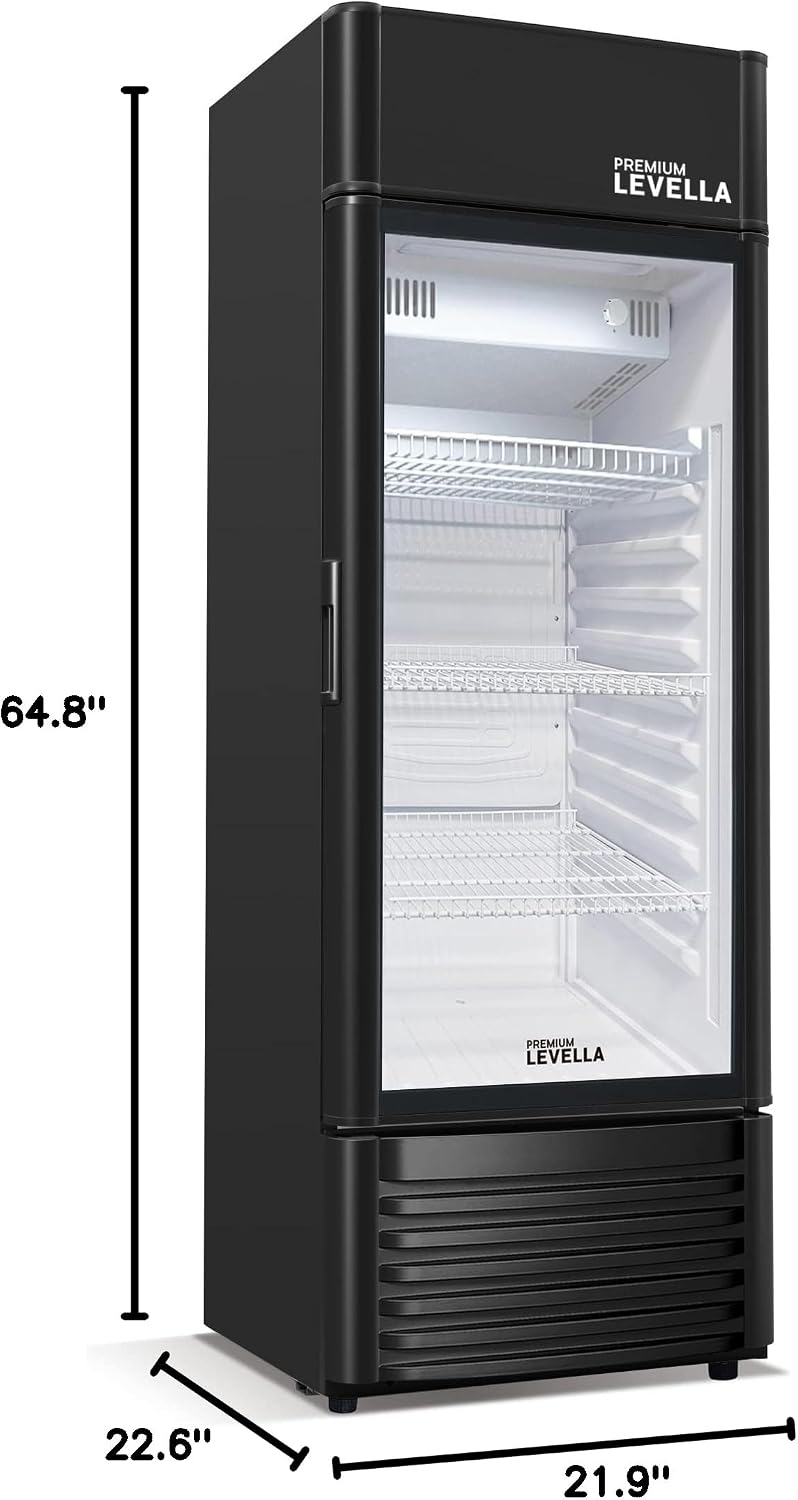 PremiumLevella PRF657DX Glass Door Display Refrigerator 6.5 cu ft Commercial Beverage Cooler Merchandiser With Customizable Lightbox