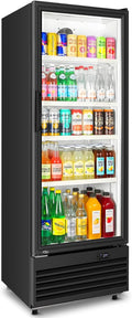 Commercial Beverage Refrigerator, 24.5' Glass Door Display Fridge, 15 Cu.Ft Freestanding Beverage Cooler with 4 Adjustable Shelves, Auto Rebound Door, Low Noise, for Shops, Restaurants & Bars, Black