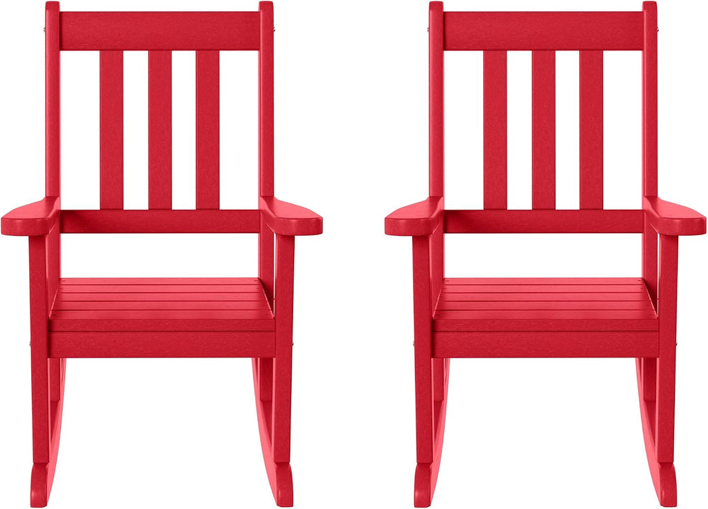 WestinTrends Malibu Outdoor HDPE Plastic Preschool Toddler Rocking Chairs (Set of 2), Red