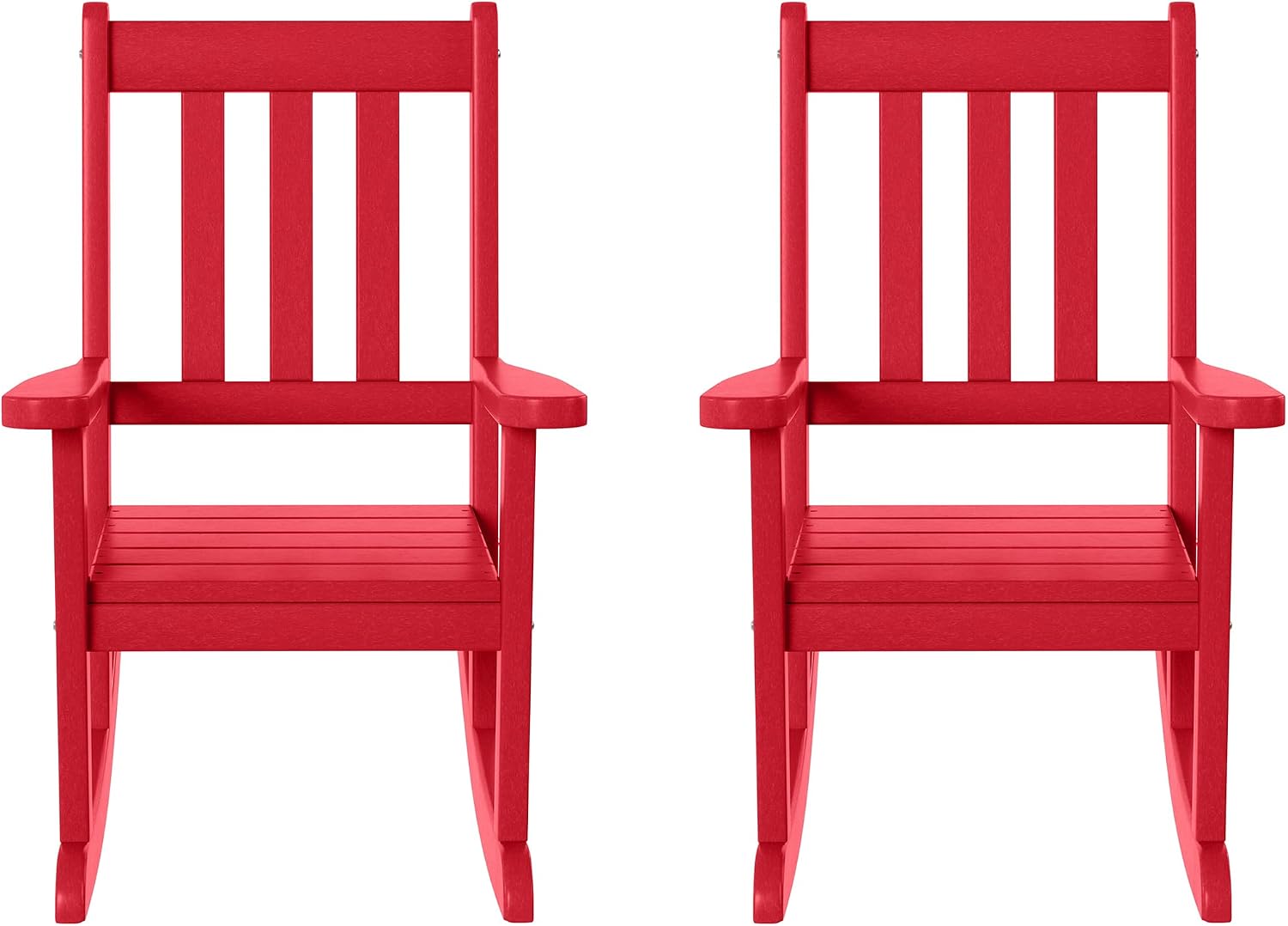 WestinTrends Malibu Outdoor HDPE Plastic Preschool Toddler Rocking Chairs (Set of 2), Red