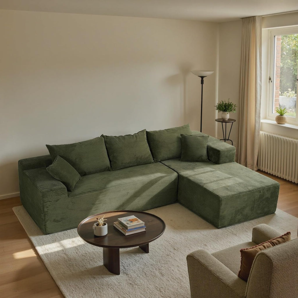 Green 103' Cloud Couch Sectional Sofa in Box with L-Shape Chaise,Modern Modular Couches Upholstered with Deep Seat for Living Room,No Assembly Required