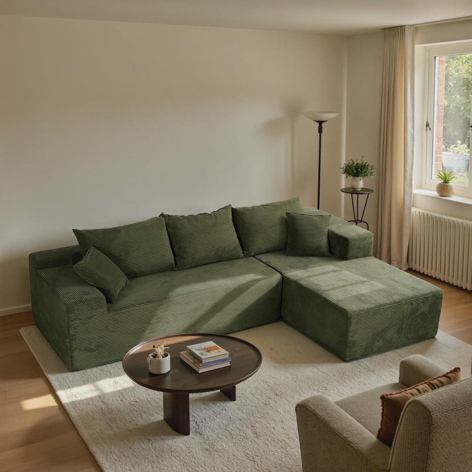 Green 103' Cloud Couch Sectional Sofa in Box with L-Shape Chaise,Modern Modular Couches Upholstered with Deep Seat for Living Room,No Assembly Required