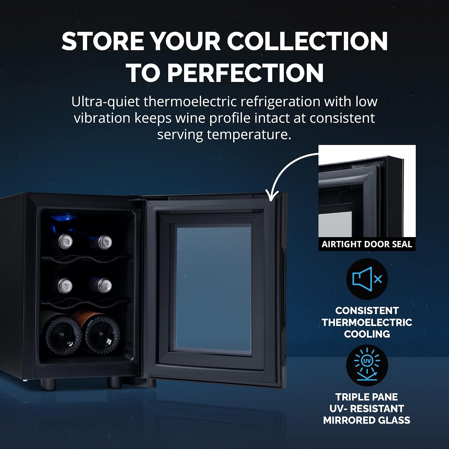 NewAir 10' Wine Fridge for 6 Bottles | Freestanding Wine Cooler Refrigerator with Glass Door | Compact Countertop Storage with Precision Cooling & Quiet Operation | Black
