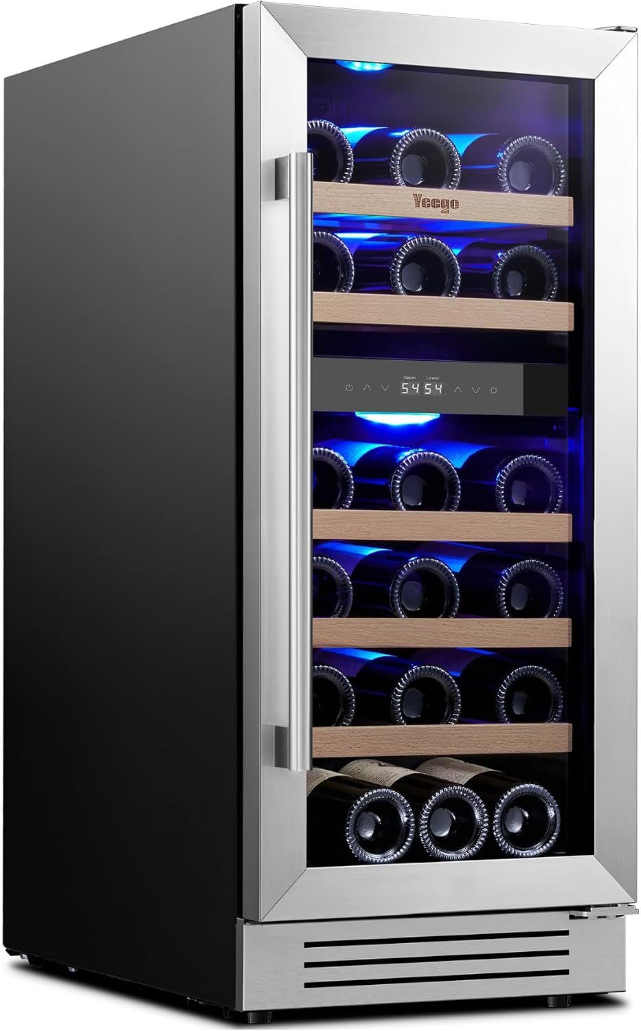 Yeego Wine Fridge Cooler - 15 Inch Dual Zone Wine Fridge Hold 28 Bottles, 40-65°F Wine Refrigerator Glass Door, Built in, Freestanding Under Counter Fridge for Beer Soda Drink Home Bar Office
