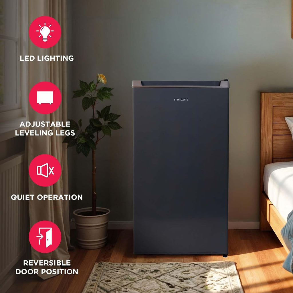 Frigidaire Mini Refrigerator, Compact Freezer Compartment, Adjustable Thermostat Control, Reversible Door, Contemporary Series, 3.2 cu ft, Black