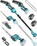 SEESII 6-in-1 Cordless Pole Saw & Hedge Trimmer Combo, Electric Mini Chainsaw with 2×4.0 Ah Batteries, Extendable Tree Pruner, Bush Trimmer Limb Branch Cutter, Grass Shears, 15Ft Long Reach