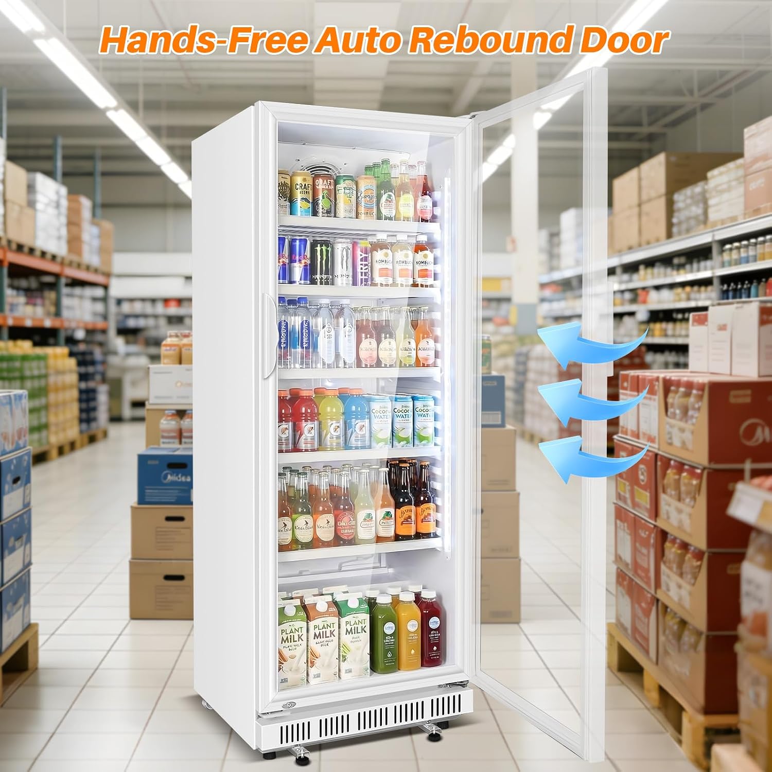 Velivi Commercial Beverage Refrigerator, 24.5' Glass Door Display Fridge, 15 Cu.Ft Beverage Cooler with 5 Adjustable Shelves, Auto Rebound Door, Low Noise, for Shops, Restaurants & Bars WHITE