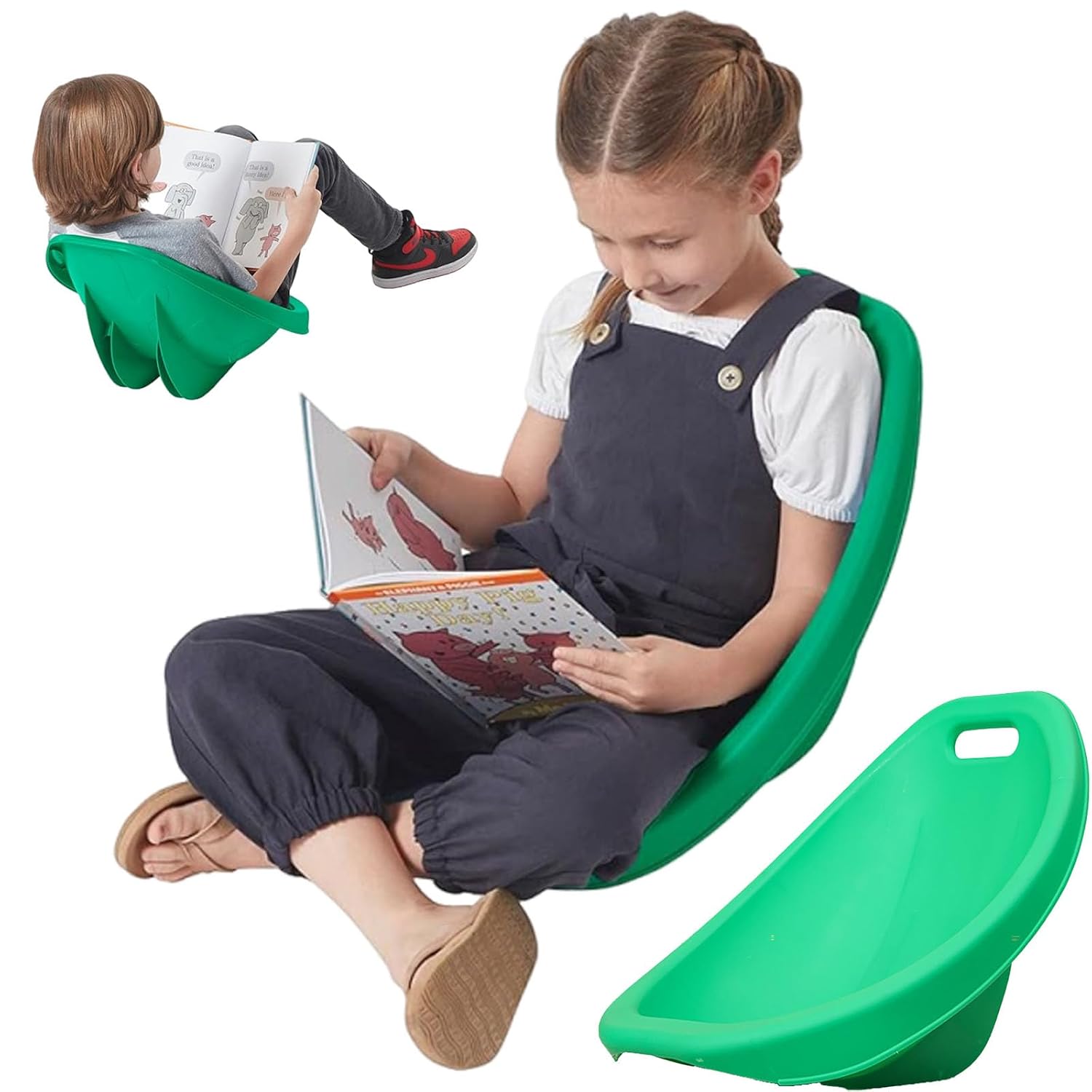 Scoop Rocker Chair for Kids, Plastic Scoop Chairs for Classroom, Portable Reading Chair with Back Support, Toddler Floor Chair Sensory Balance Scoop Wobble Seat,Green,4pcs