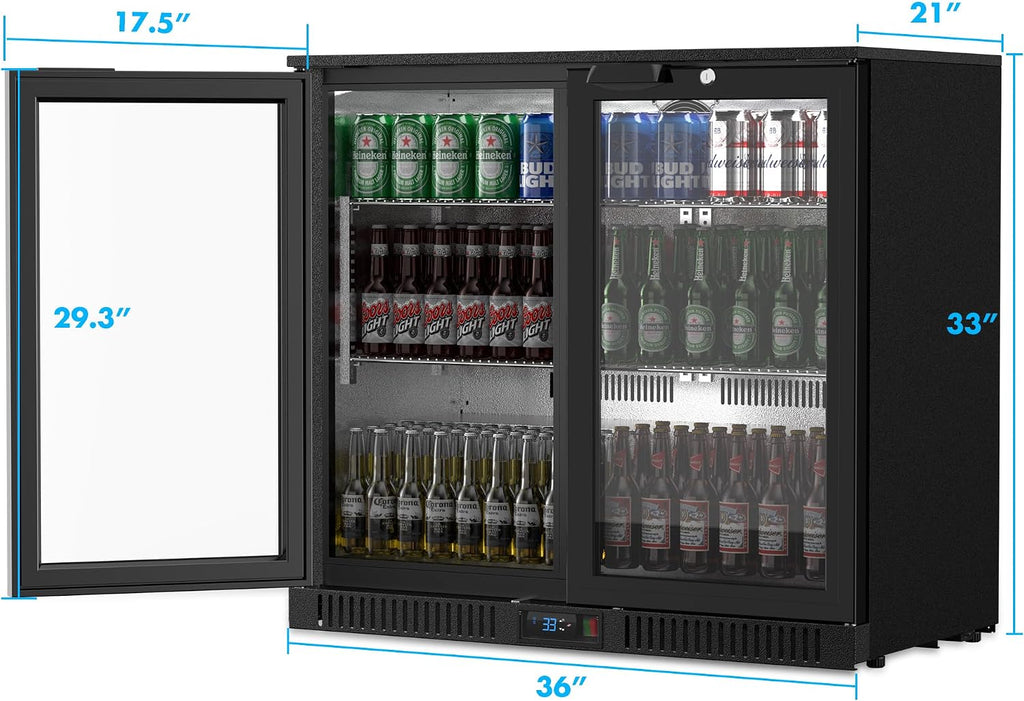 Coolski Back Bar Cooler Commercial Undercounter Refrigerator with 2 Glass Door, Bar Beverage Refrigerator for Beer Soda Wine 7.0 Cu.Ft. Capacity LED Lighting ETL NSF Approved, Black