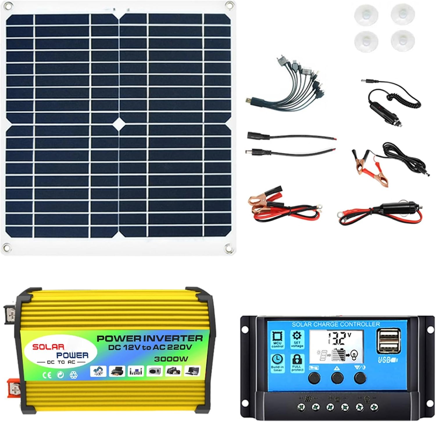 3000W Solar Panel Kit with 50A Controller & 50W 12V Solar Panel, 12V to 110V/220V Inverter, Home Solar Generator System for Off-Grid Power (Yellow)
