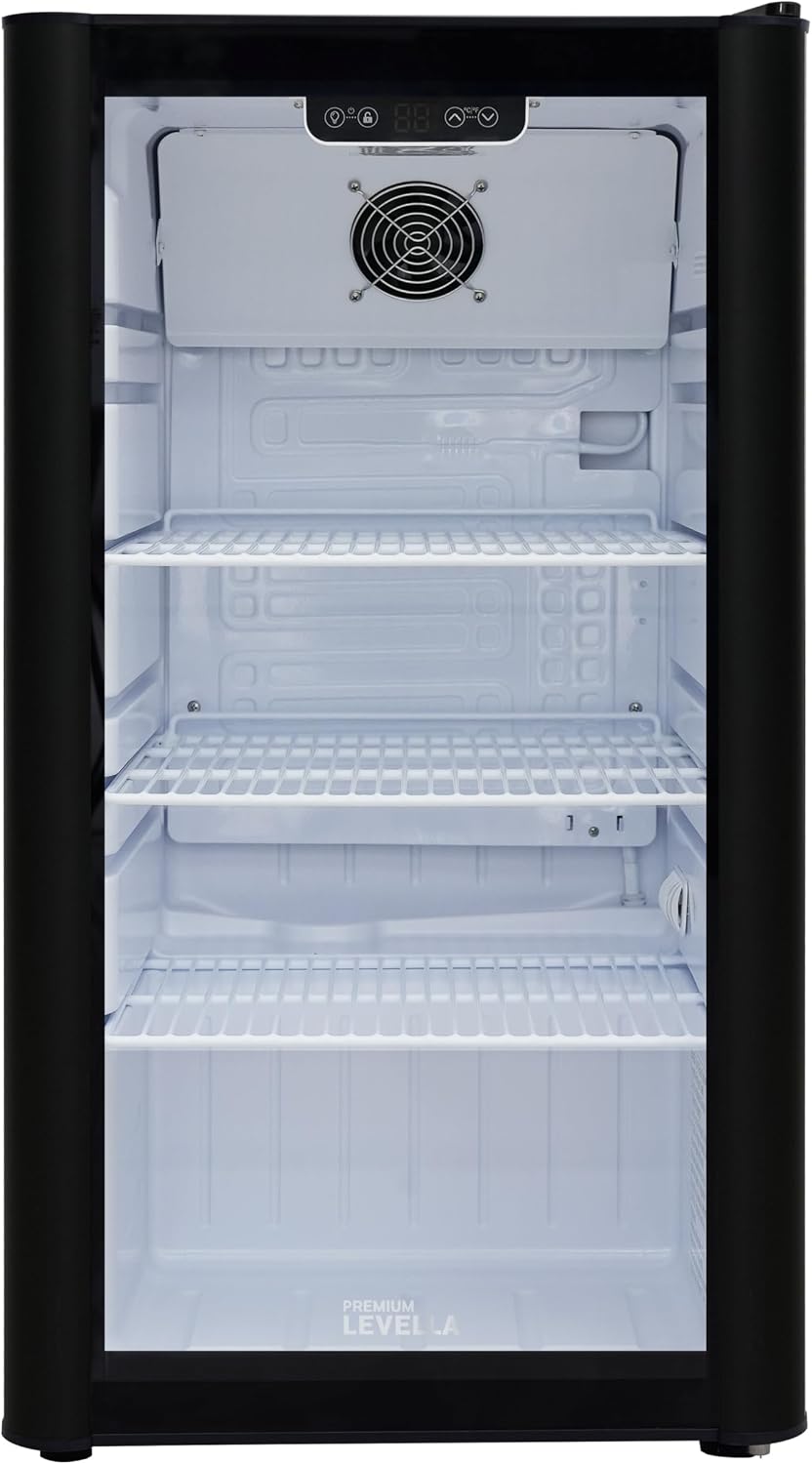PremiumLevella PRF37DX Glass Door Display Refrigerator 3.1 cu ft Commercial Beverage Cooler Merchandiser - Black