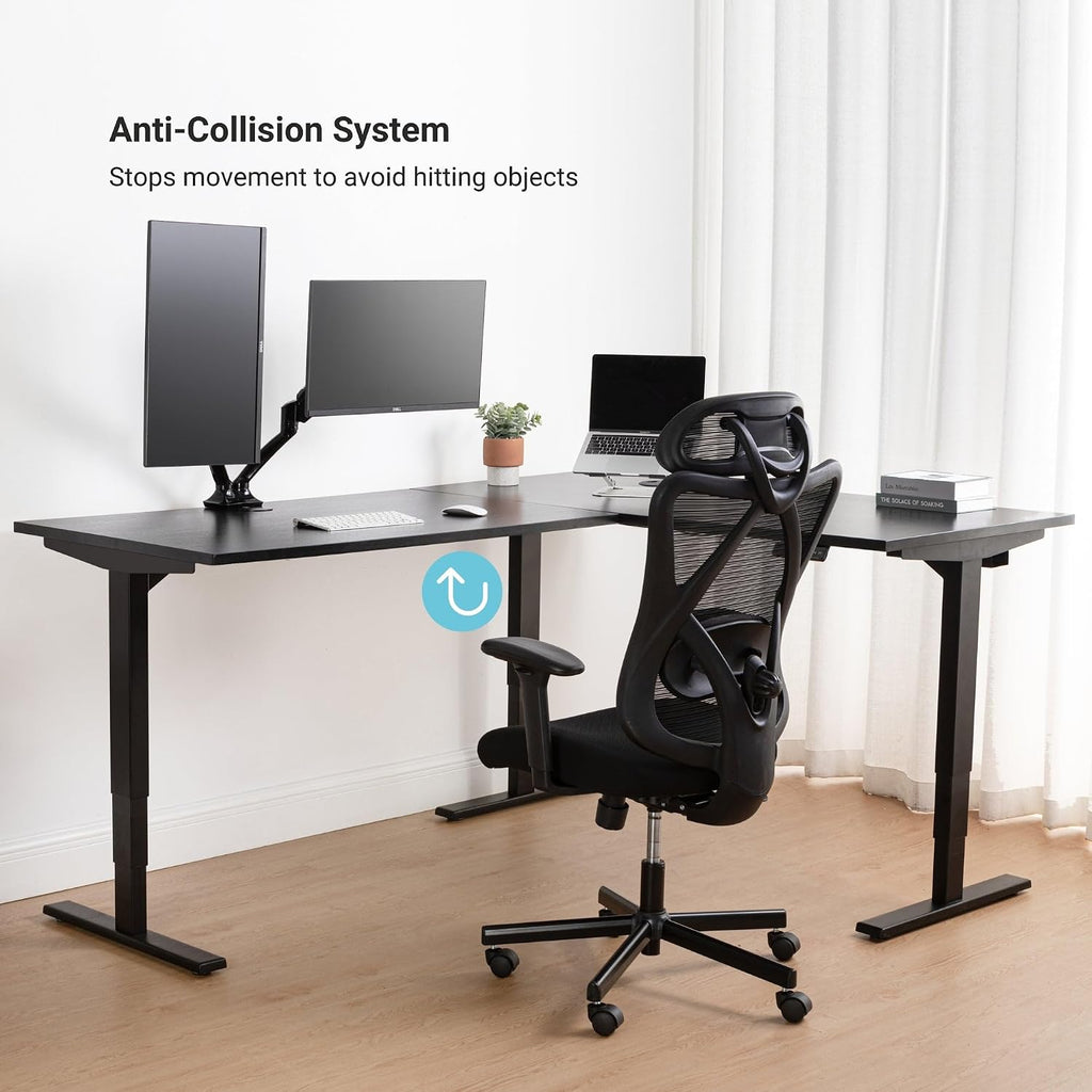 Progressive Desk Stand Up Height Adjustable Electric Standing Desk - L Shaped 60' x 72' Corner Computer Rising Workstation Table - Black Frame, Dark Cherry Top