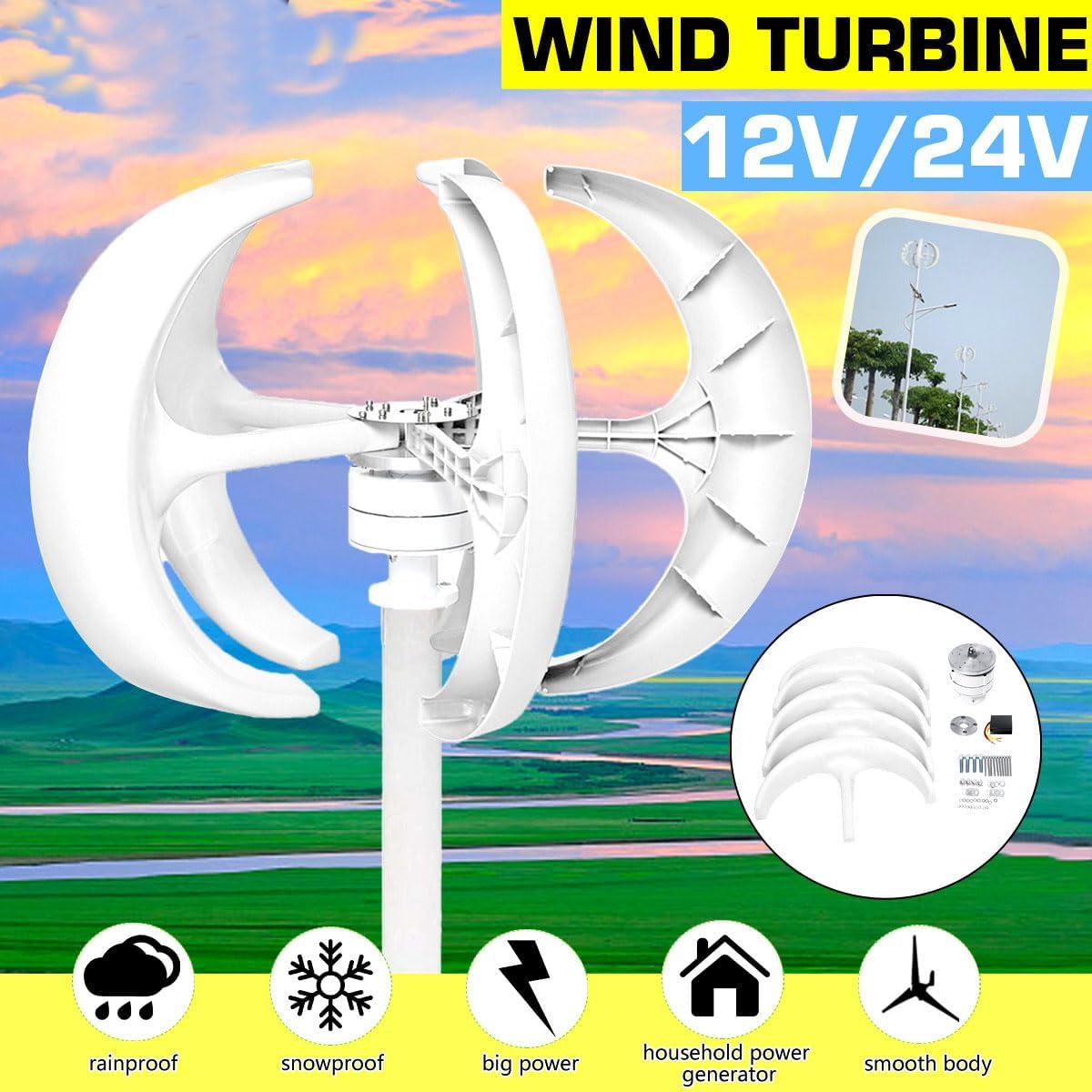 3000W Residential Wind Turbines Generator Kit,Permanent Magnet Wind Turbine 12V 24V 48V 220V with Controller Vertical Wind Turbines Generator for Home Camping