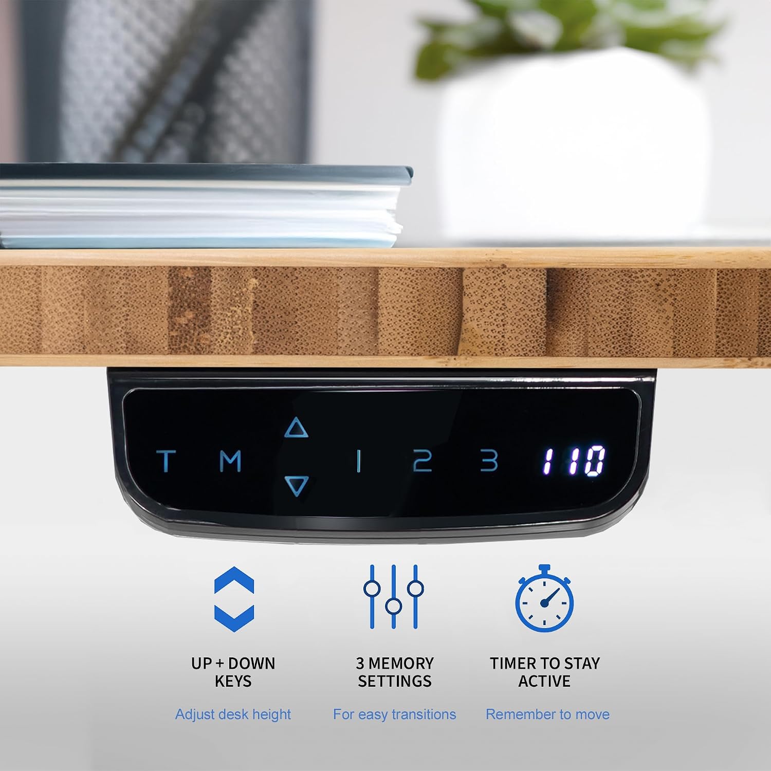 VIVO Electric 71 x 30 in Real Bamboo Standing Desk, Touch Screen Adjustment, 220 lb Frame Support, 2E Series, Black Frame, DESK-KIT-2E71O