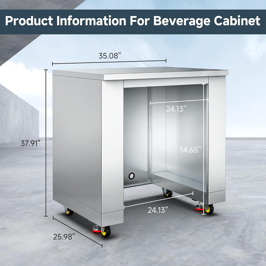 BODEGA Stainless Steel Outdoor Kitchen Cabinet for Beverage Fridge, Under Counter Beverage Refrigerator Cabinet Module is Designed to 24-inch Indoor/Outdoor Under-Counter Refrigerator.
