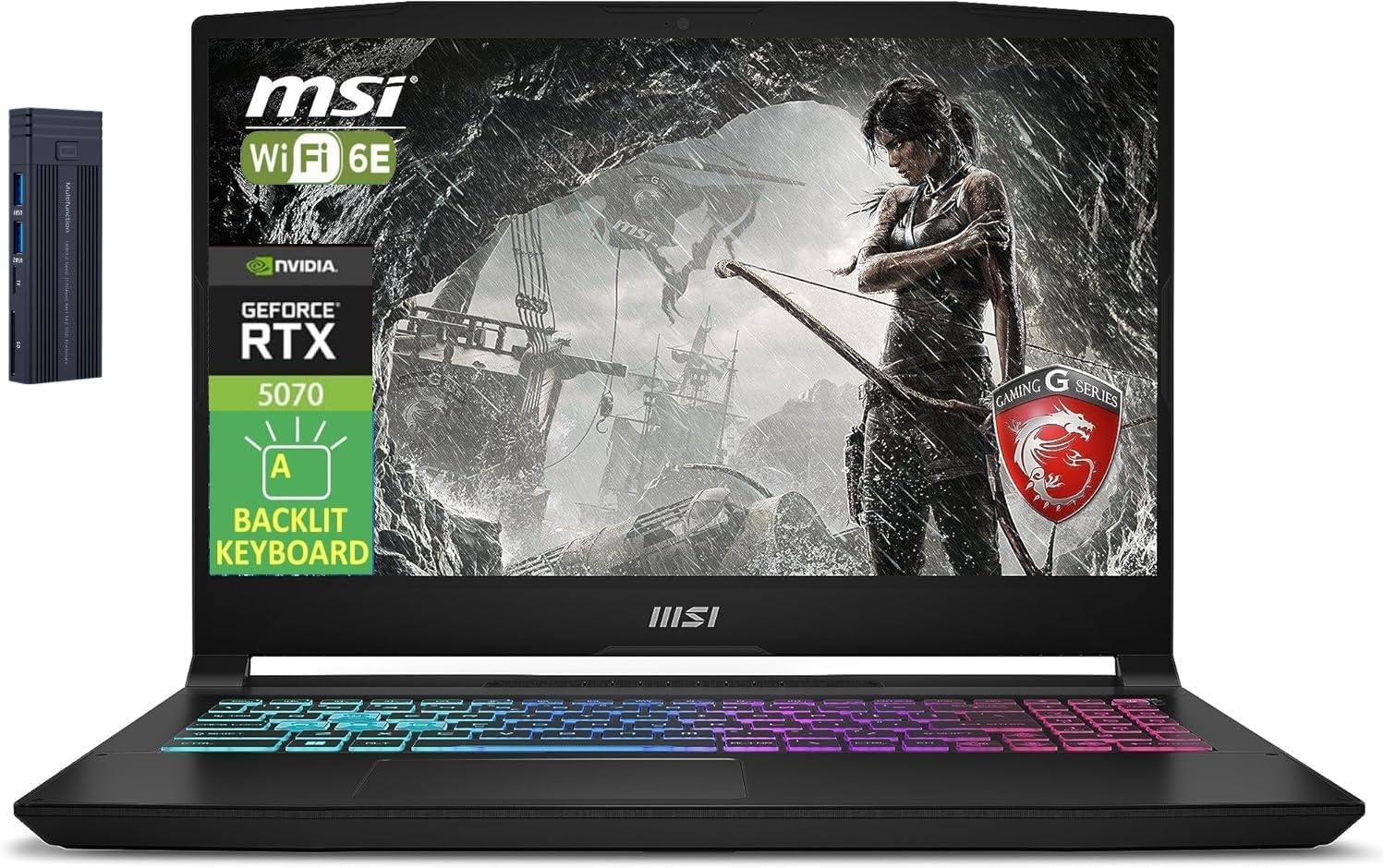 msi Katana 165Hz Gaming Laptop, 15.6' QHD Display, Intel Core i7-14650HX, GeForce RTX 5070, 64GB RAM 2TB SSD, 256gb 9H Docking Station, Backlit Keyboard, Bluetooth, Webcam, Windows 11 Pro, Black