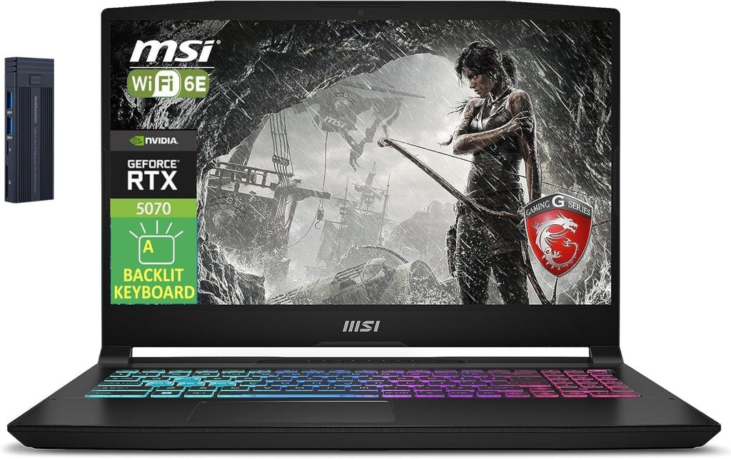 msi Katana 165Hz Gaming Laptop, 15.6' QHD Display, Intel Core i7-14650HX, GeForce RTX 5070, 32GB RAM 1TB SSD, 256gb 9H Docking Station, Backlit Keyboard, Bluetooth, Webcam, Windows 11 Pro, Black
